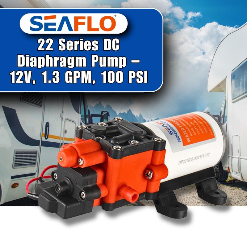 SEAFLO 22-Series Water Pump - 12V, 1.3 GPM, 100 PSI - On-Demand Water Pressure Diaphragm Pump for Marine, RV, Agriculture, and Off-Grid Applications - Image 2